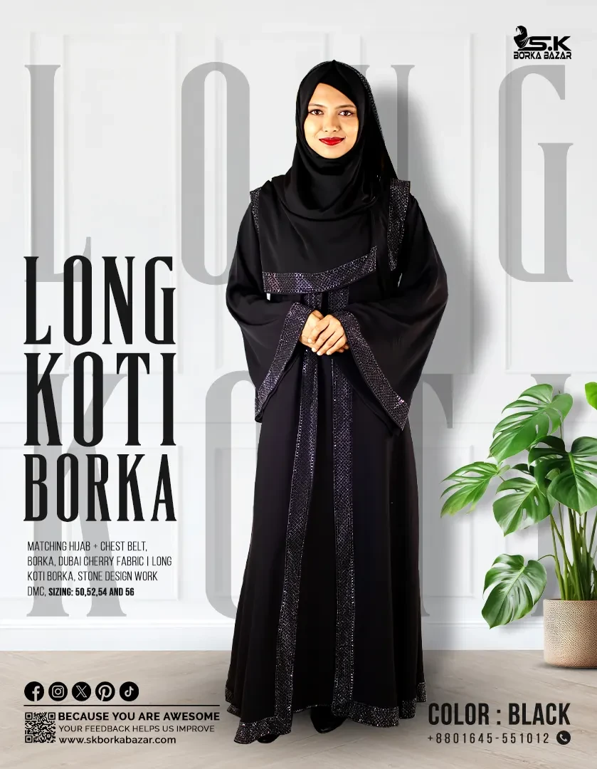 Long Koti Borka - Black