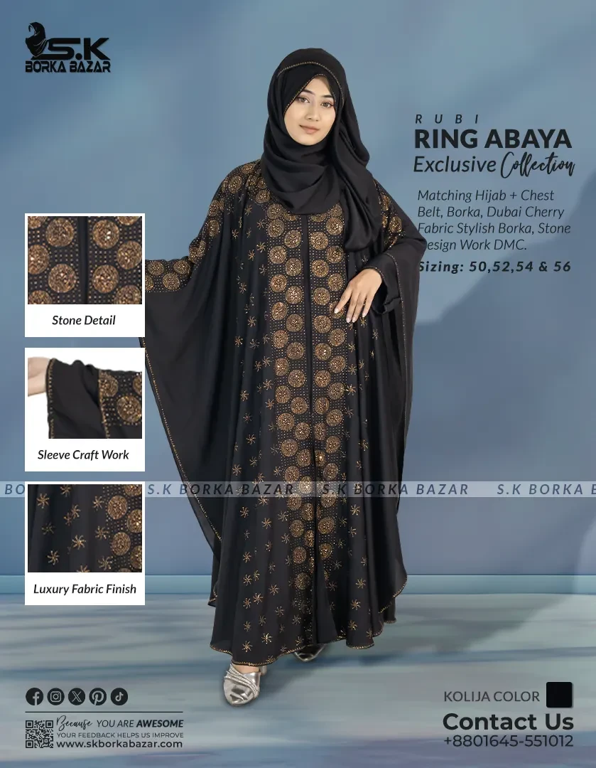 Ring Abaya Embroidery - Black